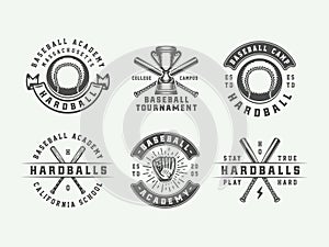 Vintage baseball sport logos, emblems, badges, marks, labels.