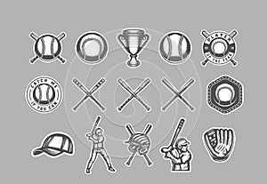 Vintage baseball sport stickers logos, emblems, badges, marks, labels.