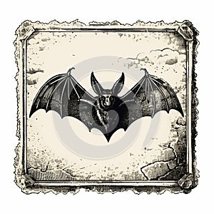 Vintage Bat Illustration In Dark Frame: Nostalgic Iconographic Symbolism