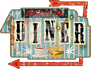 Vintage battered and distressed old diner sign,