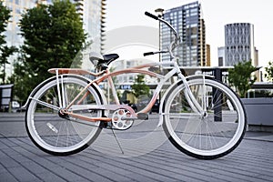 A vintage beach cruiser bike parked