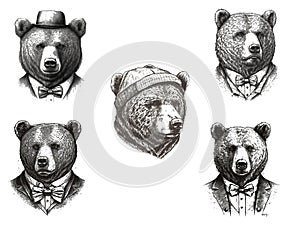 Vintage bear Vector art logo-style wildlife concept.