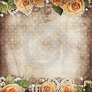 Vintage beautiful background with   roses, lace, pearls