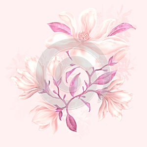 Vintage beautiful pink magnolia flowers for fashion trends fabric and wallpaper