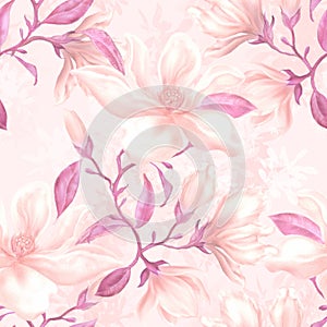 Vintage beautiful pink magnolia flowers seamless pattern for fashion trends fabric and wallpaper