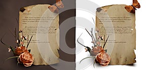 Vintage beautiful realistic parchment template for letter, literature, greeting card