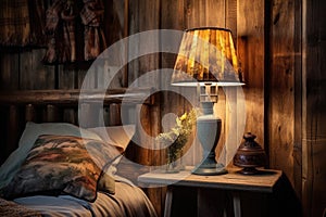 vintage bedside lamp on rustic wooden table