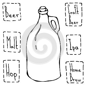 Vintage Beer Bottle. Hand Drawn Vector illustration.