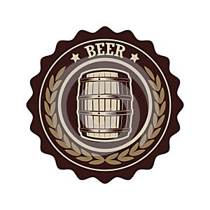 Vintage beer label with wooden barrel. Design elements for logo, label, emblem, sign, menu.