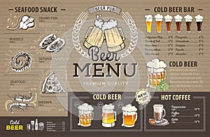 Vintage beer menu design on cardboard.