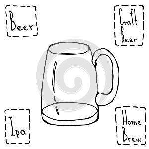 Vintage Beer Mug. Hand Drawn Vector illustration.