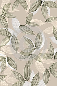 Vintage beige tropical leafy background