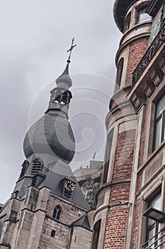 Vintage Bell Tower in Dinant, Belgium on Overcast Day
