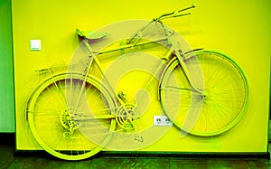 Vintage bicycle on decorative house wall