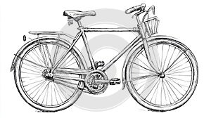 Vintage Bicycle Illustration, Line Art on White Background, Transportation Design, Coloring Page photo