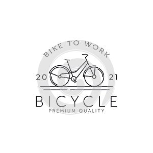 vintage bicycle minimalist line art badge icon logo template vector illustration design. simple retro bike, cycle, vehicles emblem