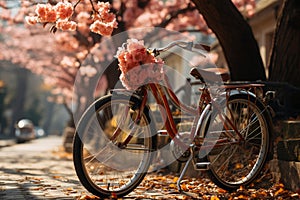 Vintage bicycle parked beside a tree, weekend vibes