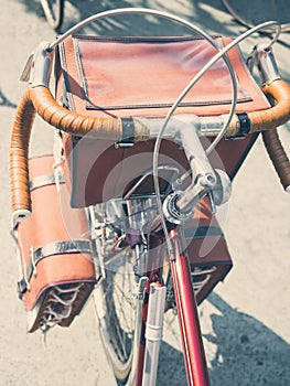 Vintage bicycle with touring bags top view