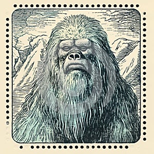 Vintage Bigfoot Postage Stamp With Kilian Eng Style And Atmospheric Inkwork