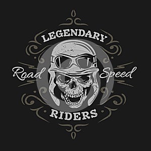 Vintage Biker Skull. On a dark background.