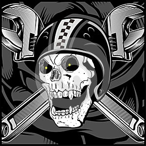 Vintage Biker Skull Emblem vector photo