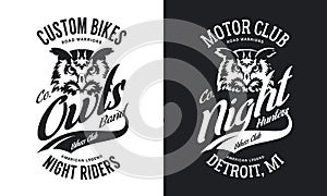 Vintage bikers club t-shirt black and white isolated vector logo.