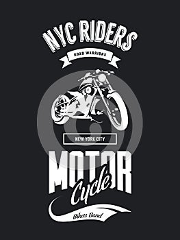 Vintage bikers club vector t-shirt logo isolated on dark background