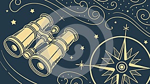 Vintage Binoculars Compass Starry Map Exploration, vector design Generative AI