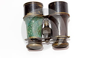 Vintage binoculars on white background