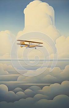 Vintage Biplane Flying Above Cloud Layers