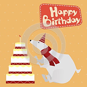 Vintage Birthday greeting card with funny white bear and cake