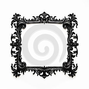 Vintage Black Frame With Ornate Floral Design On White Background