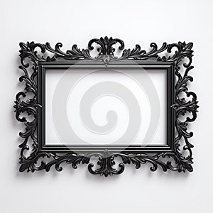 Vintage Black Frame On White Background: Rococo-inspired 3d Render