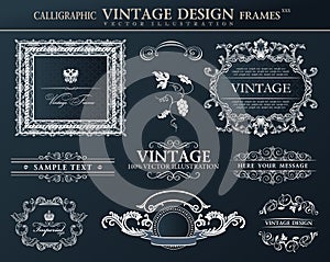 Vintage black frames ornament set. Vector element decor