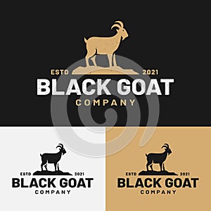 Vintage Black Goat Sheep Silhouette Logo Design Template