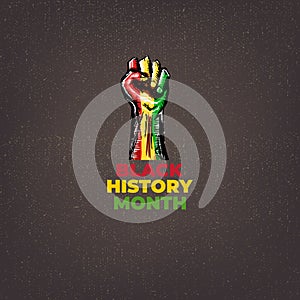 Vintage Black history month square banner with protest raised fist colored in African flag isolated on brown background