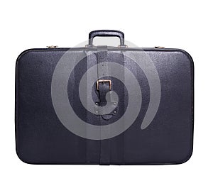 Vintage black leather travel bag isolated on white