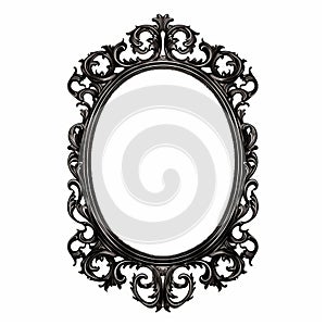 Vintage Black Oval Ornate Frame On White Background