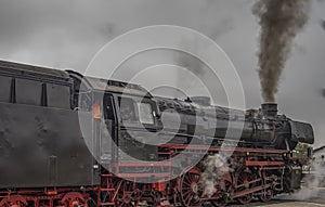 Vintage black steam powered railway train