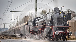 Vintage black steam powered railway train