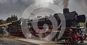 Vintage black steam powered railway train