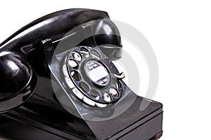 VIntage Black Telephone on white background with copy space