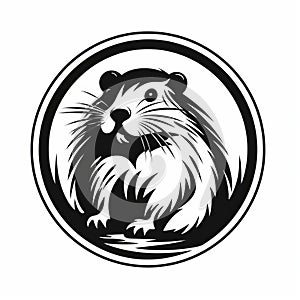 Vintage Black And White Beaver Logo: Detailed Silhouette Design