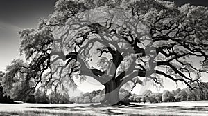 vintage black and white photo oak tree