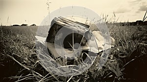 Vintage Black And White Photograph Of Toast In Grassy Field