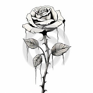 Vintage Black And White Rose With Dripping Paint Style