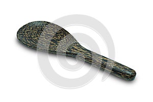 Vintage black wooden ladle isolated on white background with Clipping path. I