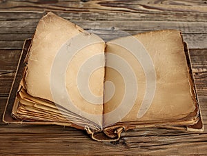 Vintage blank open notebook. Open book with blank pages. Mockup. Copy space