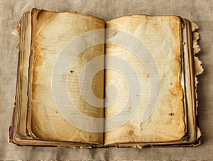 Vintage blank open notebook. Open book with blank pages. Mockup. Copy space