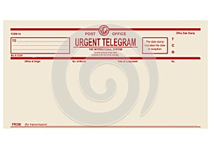 Vintage blank urgent telegram form.